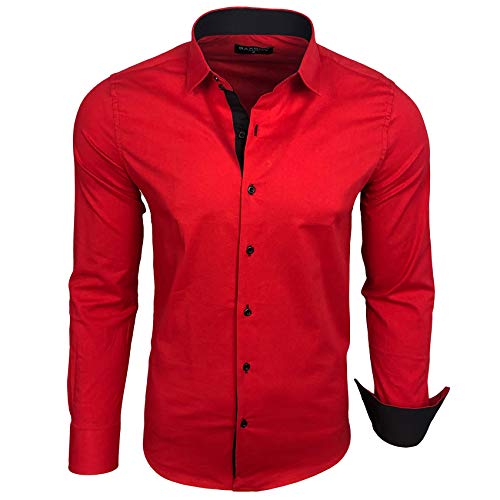 Baxboy Camicia da uomo a maniche lunghe/affari per il tempo libero matrimonio/facile da stirare/slim fit/tuta collo Kent Camicia B-500, Colore: rosso, M
