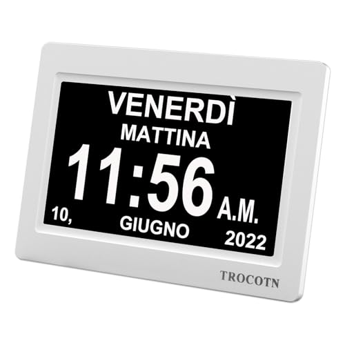 TROCOTN Orologio digitale da 7 Pollici Calendario Orologio da parete con ampio display Sveglia (Bianco)